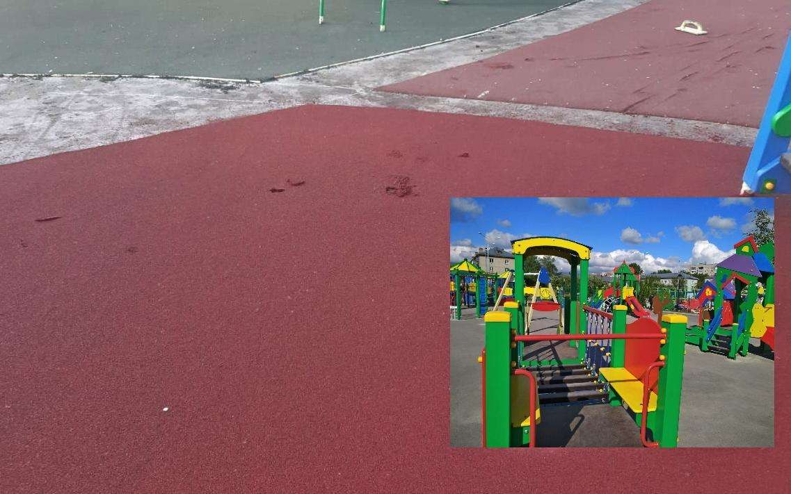 Свежее покрытие на новой детской площадке в парке уничтожают сами жители Бердска