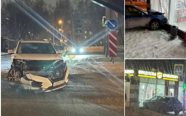 Водитель Subaru Impreza влетел в витрину магазина в Новосибирске
